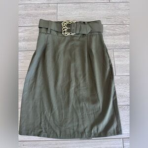 Vintage Olive Green Belted Women's Skirt